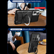 For Xiaomi Redmi 12C CD Texture Sliding Camshield Magnetic Holder Phone Case(Silver)