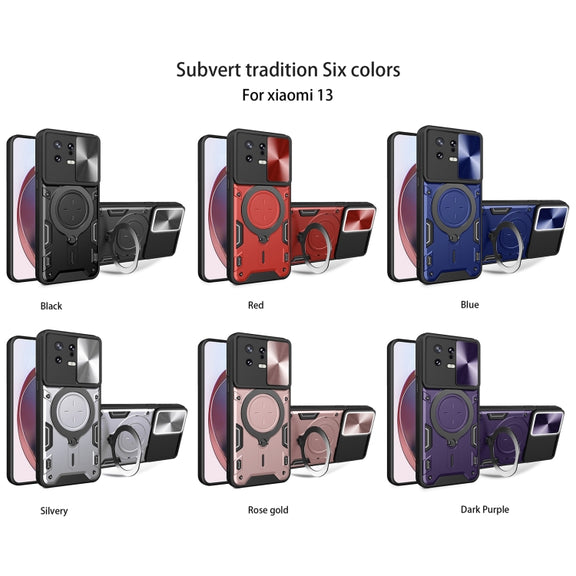 For Xiaomi 13 CD Texture Sliding Camshield Magnetic Holder Phone Case(Pink)