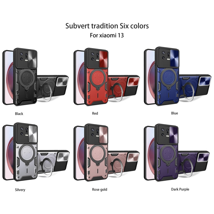For Xiaomi 13 CD Texture Sliding Camshield Magnetic Holder Phone Case(Red)