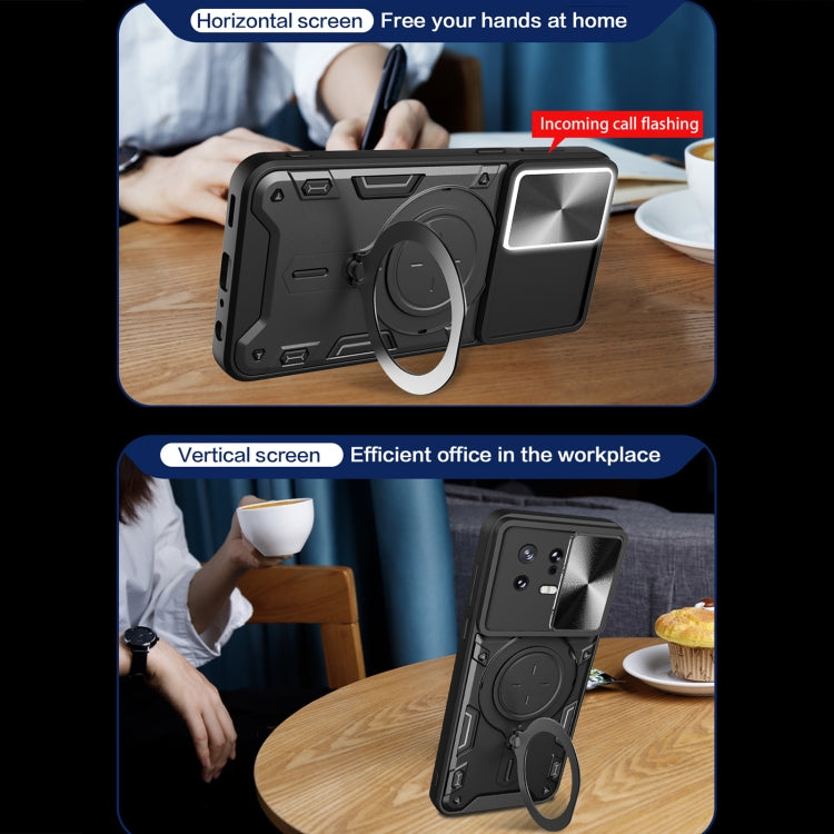 For Xiaomi 13 CD Texture Sliding Camshield Magnetic Holder Phone Case(Red)