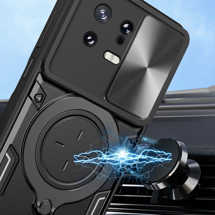 For Xiaomi 13 CD Texture Sliding Camshield Magnetic Holder Phone Case(Silver)