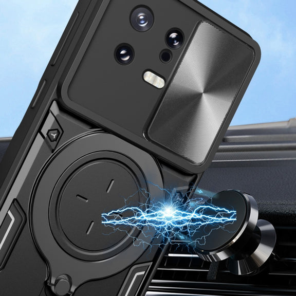 For Xiaomi 13 CD Texture Sliding Camshield Magnetic Holder Phone Case(Silver)