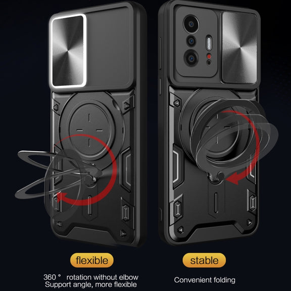 For Xiaomi 11T CD Texture Sliding Camshield Magnetic Holder Phone Case(Red)