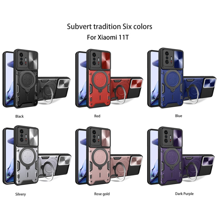 For Xiaomi 11T CD Texture Sliding Camshield Magnetic Holder Phone Case(Silver)