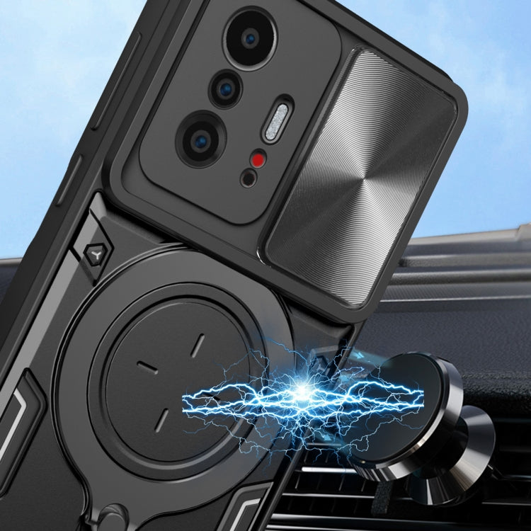 For Xiaomi 11T CD Texture Sliding Camshield Magnetic Holder Phone Case(Silver)