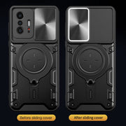 For Xiaomi 11T CD Texture Sliding Camshield Magnetic Holder Phone Case(Silver)