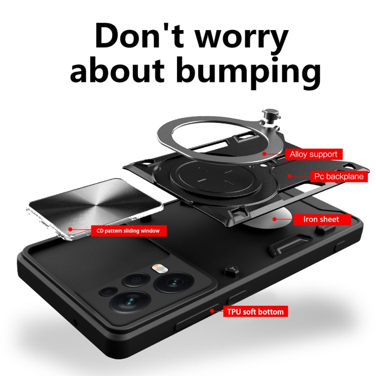For Xiaomi Redmi Note 12 Pro 5G CD Texture Sliding Camshield Magnetic Holder Phone Case(Black)