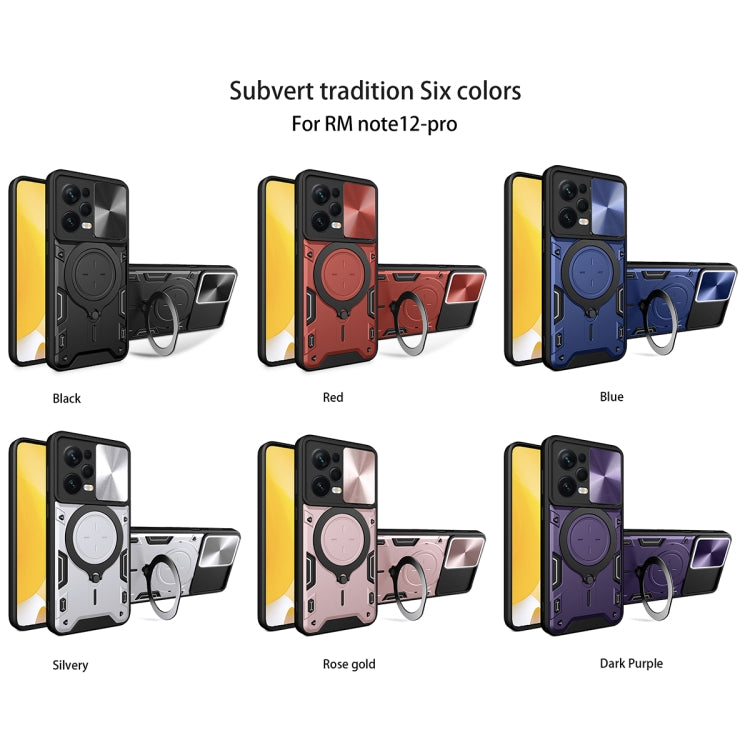 For Xiaomi Redmi Note 12 Pro 5G CD Texture Sliding Camshield Magnetic Holder Phone Case(Red)