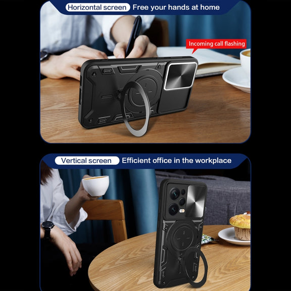 For Xiaomi Redmi Note 12 Pro 5G CD Texture Sliding Camshield Magnetic Holder Phone Case(Blue)
