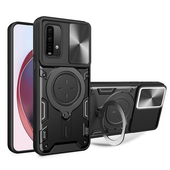 For Xiaomi Redmi Note 9 4G / Poco M3 CD Texture Sliding Camshield Magnetic Holder Phone Case(Black)