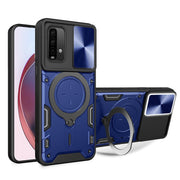 For Xiaomi Redmi Note 9 4G / Poco M3 CD Texture Sliding Camshield Magnetic Holder Phone Case(Blue)