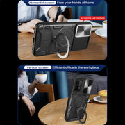 For Xiaomi Redmi Note 9 4G / Poco M3 CD Texture Sliding Camshield Magnetic Holder Phone Case(Blue)