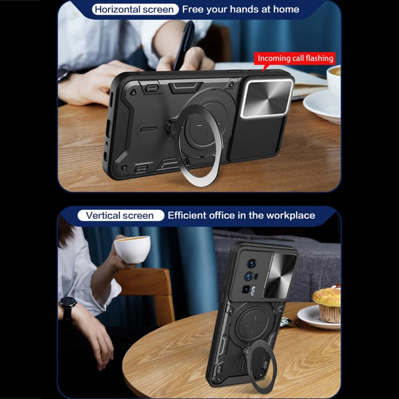 For Xiaomi Poco F5 Pro/Redmi K60  CD Texture Sliding Camshield Magnetic Holder Phone Case(Black)