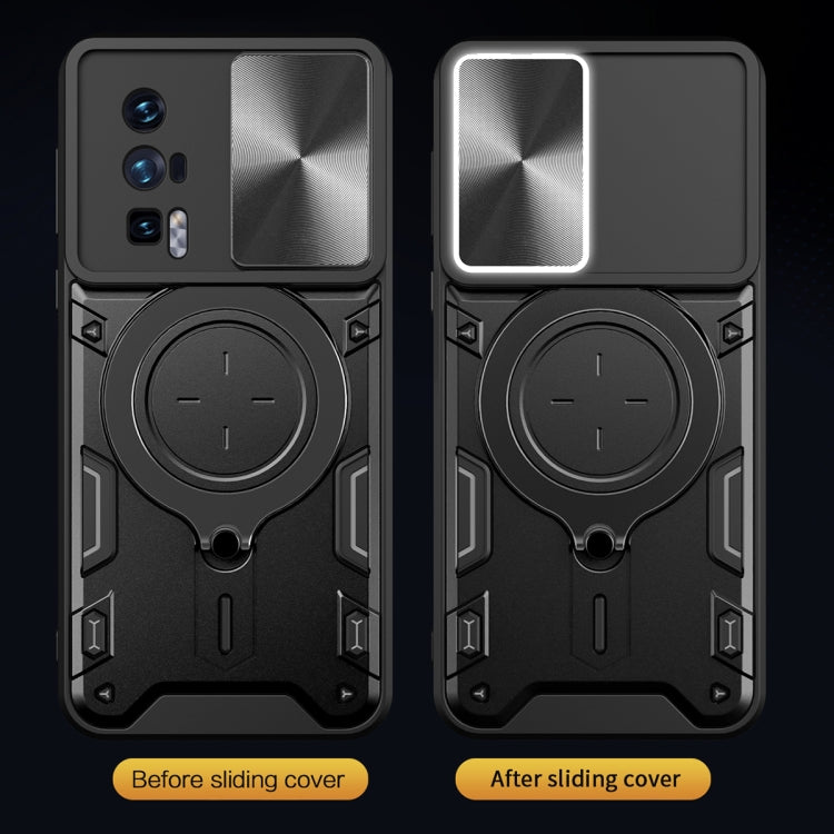 For Xiaomi Poco F5 Pro/Redmi K60  CD Texture Sliding Camshield Magnetic Holder Phone Case(Black)