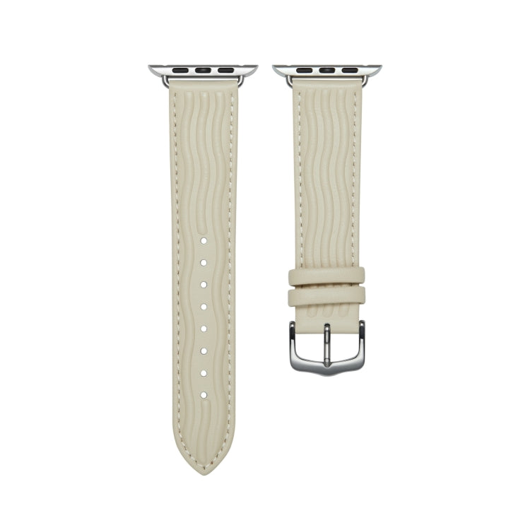 Embossed Line Genuine Leather Watch Band For Apple Watch SE 2022 40mm(Milky White)