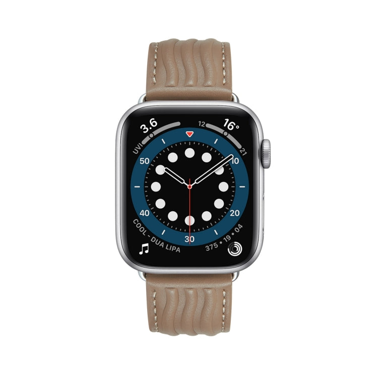 Embossed Line Genuine Leather Watch Band For Apple Watch SE 2022 40mm(Milky Brown)