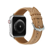 Embossed Line Genuine Leather Watch Band For Apple Watch 7 45mm(Khaki)