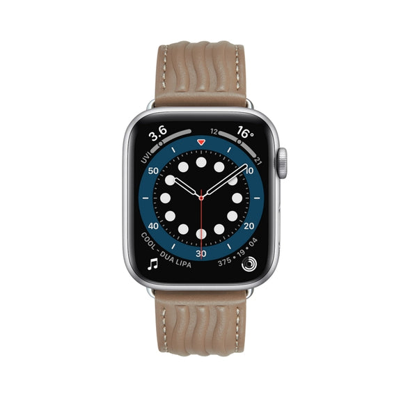 Embossed Line Genuine Leather Watch Band For Apple Watch SE 40mm(Milky Brown)