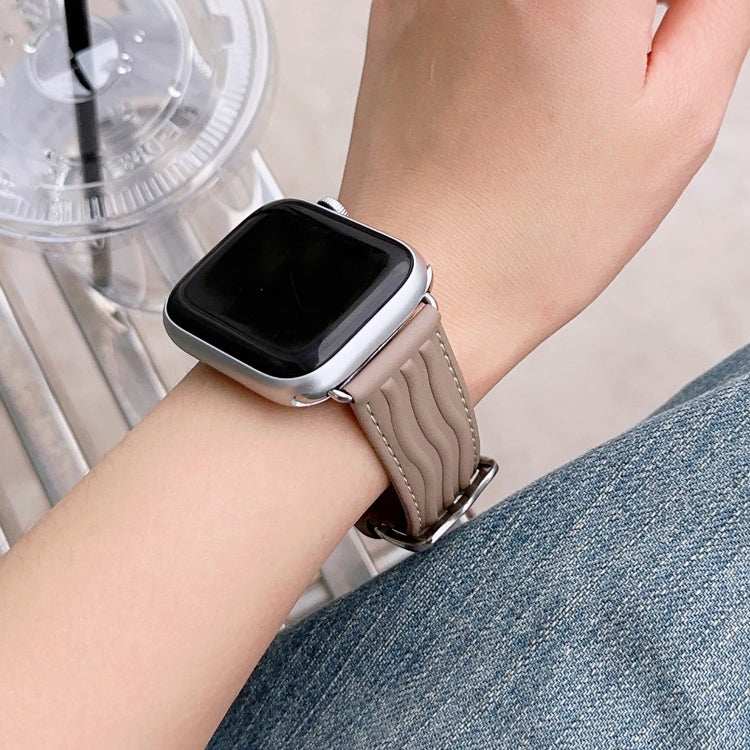 Embossed Line Genuine Leather Watch Band For Apple Watch SE 44mm(Milky Brown)
