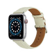 Embossed Line Genuine Leather Watch Band For Apple Watch 6 44mm(Milky White) - Watch Bands by PMC TechLife | Online Shopping South Africa | PMC TechLife