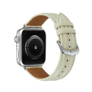 Embossed Line Genuine Leather Watch Band For Apple Watch 6 44mm(Milky White)