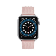Embossed Line Genuine Leather Watch Band For Apple Watch 5 44mm(Pink)