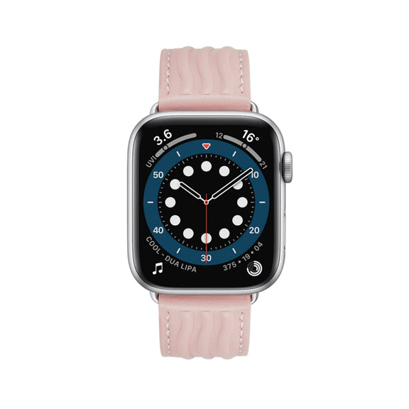 Embossed Line Genuine Leather Watch Band For Apple Watch 5 44mm(Pink)