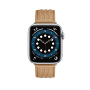 Embossed Line Genuine Leather Watch Band For Apple Watch 4 44mm(Khaki)