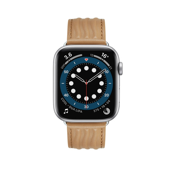 Embossed Line Genuine Leather Watch Band For Apple Watch 3 38mm(Khaki)