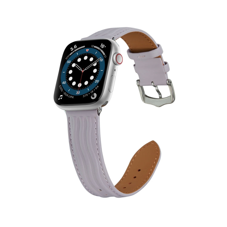 Embossed Line Genuine Leather Watch Band For Apple Watch 2 38mm(Lavender Purple)