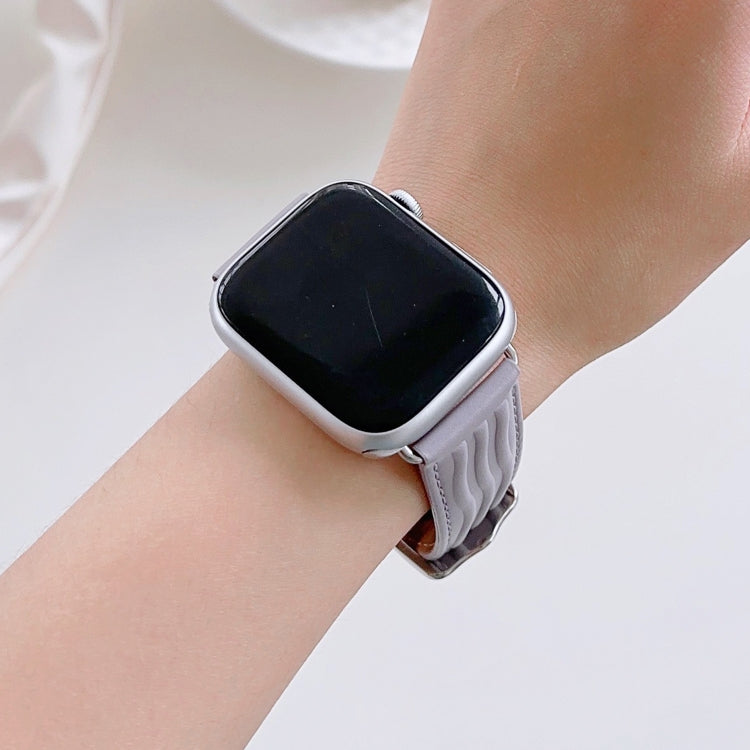 Embossed Line Genuine Leather Watch Band For Apple Watch 2 38mm(Lavender Purple)