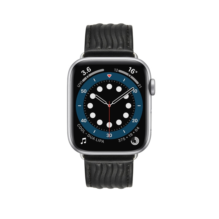 Embossed Line Genuine Leather Watch Band For Apple Watch 42mm(Black)