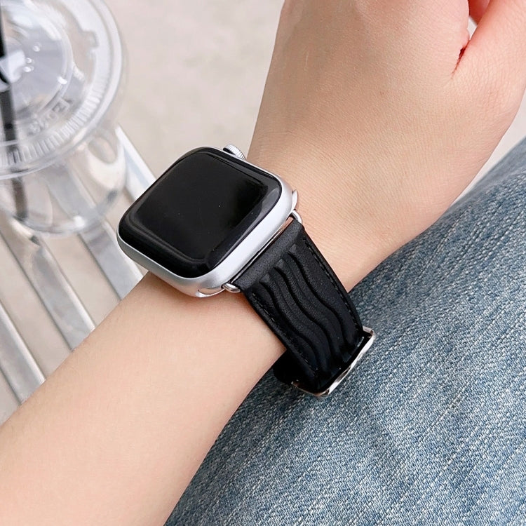Embossed Line Genuine Leather Watch Band For Apple Watch 42mm(Black)