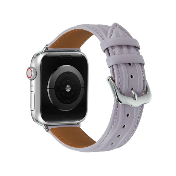 Embossed Line Genuine Leather Watch Band For Apple Watch 42mm(Lavender Purple)