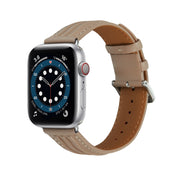 Embossed Line Genuine Leather Watch Band For Apple Watch 42mm(Milky Brown)