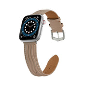 Embossed Line Genuine Leather Watch Band For Apple Watch 42mm(Milky Brown)