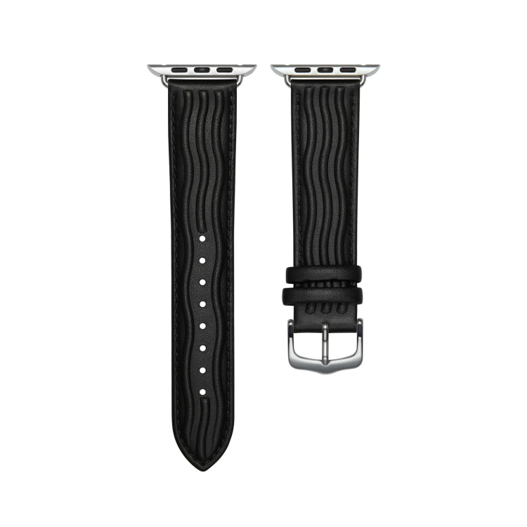 Embossed Line Genuine Leather Watch Band For Apple Watch 38mm(Black)