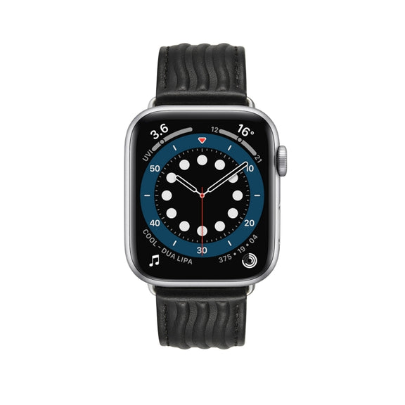 Embossed Line Genuine Leather Watch Band For Apple Watch 38mm(Black)