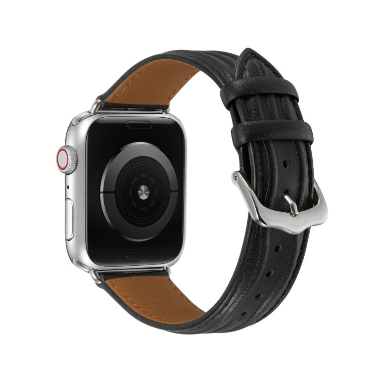 Embossed Line Genuine Leather Watch Band For Apple Watch 38mm(Black)