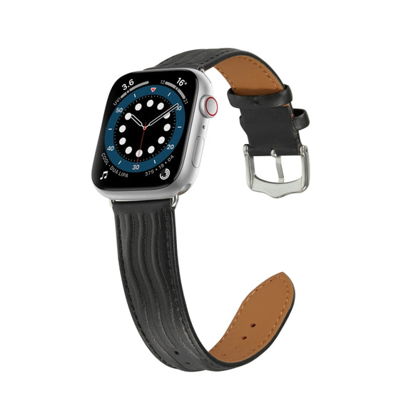 Embossed Line Genuine Leather Watch Band For Apple Watch 38mm(Black)