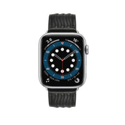 Embossed Line Genuine Leather Watch Band For Apple Watch 9 45mm(Black)