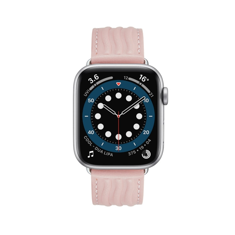 Embossed Line Genuine Leather Watch Band For Apple Watch 9 45mm(Pink)