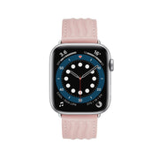 Embossed Line Genuine Leather Watch Band For Apple Watch 9 45mm(Pink)