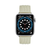 Embossed Line Genuine Leather Watch Band For Apple Watch 9 45mm(Milky White)