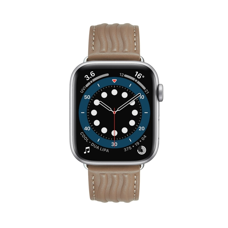 Embossed Line Genuine Leather Watch Band For Apple Watch 9 45mm(Milky Brown)