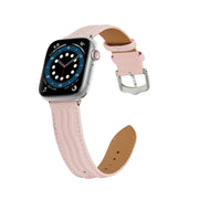 Embossed Line Genuine Leather Watch Band For Apple Watch 9 41mm(Pink)