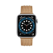 Embossed Line Genuine Leather Watch Band For Apple Watch 9 41mm(Khaki)