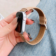 Embossed Line Genuine Leather Watch Band For Apple Watch 9 41mm(Khaki)