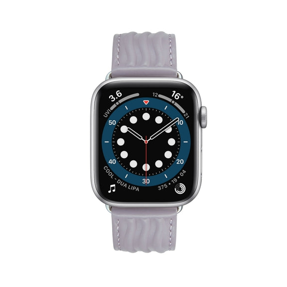 Embossed Line Genuine Leather Watch Band For Apple Watch 9 41mm(Lavender Purple)