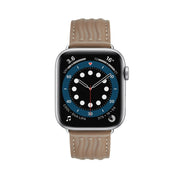 Embossed Line Genuine Leather Watch Band For Apple Watch 9 41mm(Milky Brown)